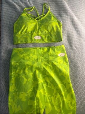 Nike Neon Lime Strappy Sports Bra and High-Waist Leggings